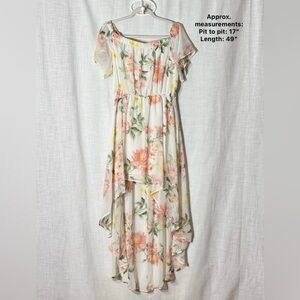 AUW Floral Chiffon Off Shoulder High Low Maxi Dress L Cottagecore‎